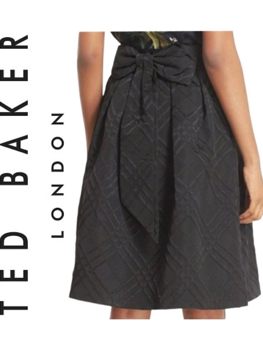 Ted Baker Black Mansii Textured Bow Midi Skirt sz 1 (XS)